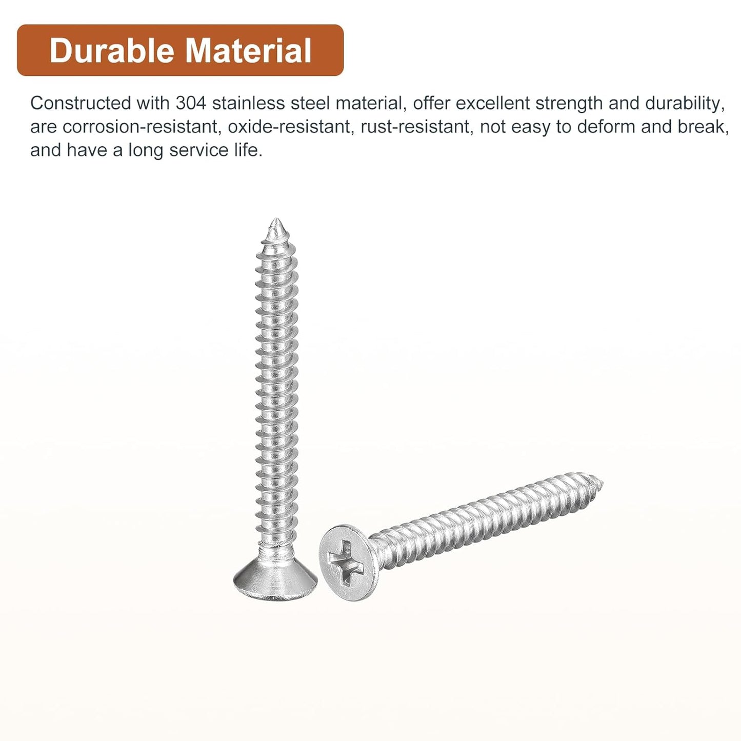 DTGN 100Pcs #8x1 Flat Head Wood Screws, 304 Stainless Steel Phillips Self Tapping Screws - Good for Woodworking, Furniture - Silver