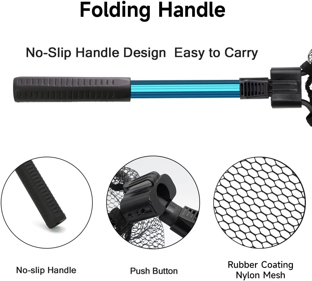 SAN LIKE Fishing Net Telescopic Landing Nets Folding Rubber Fish Net Rubber Coated Landing Net with Adjustable Sturdy Pole Handle for Saltwater Freshwater Bass Trout Fishing Easy Catch & Release