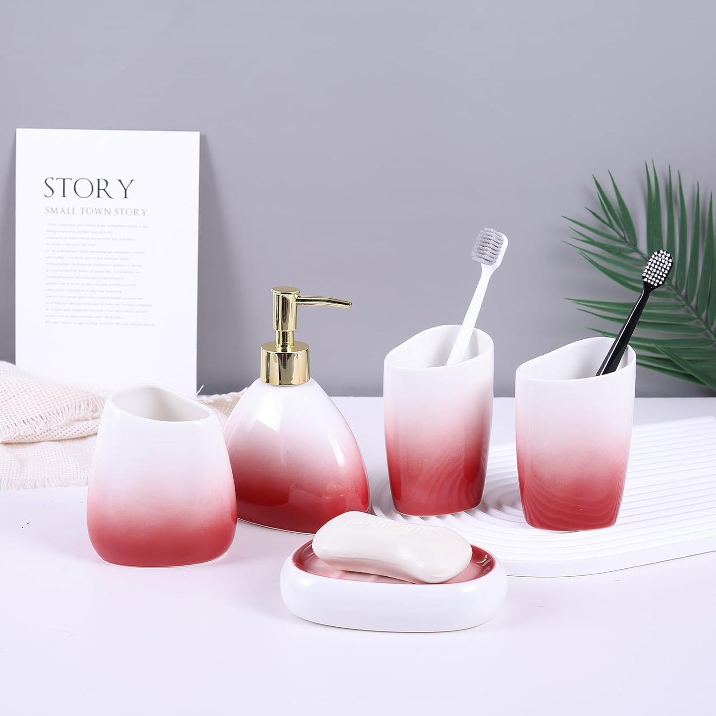 White Bathroom Accessories Set,Modern Countertop Bathroom Decor,Luxury 6 Piece Bathroom Accessory Set,Complete with Soap Dispenser,Toothbrush Holder,Tumbler,Tray