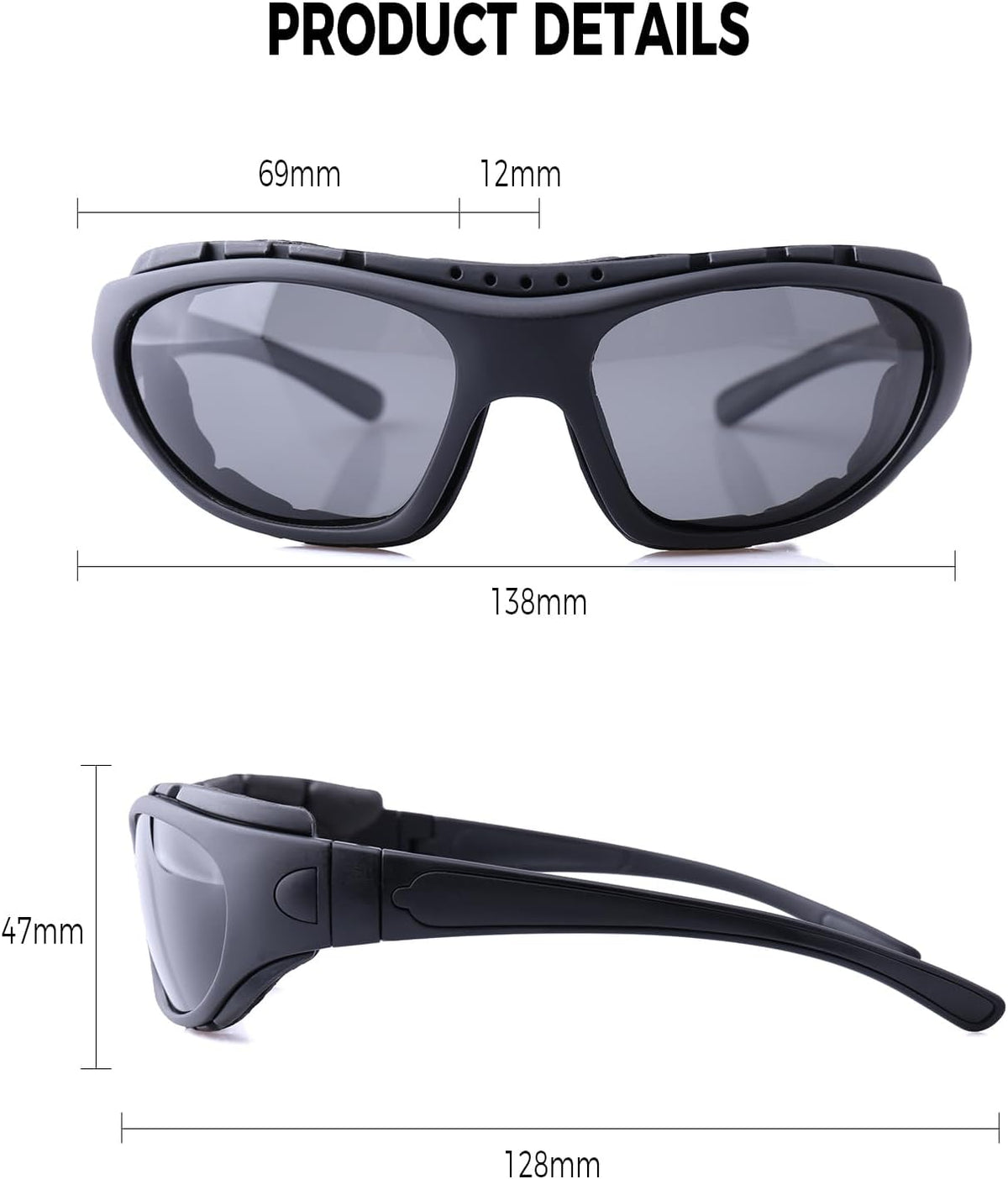 FIMOSON Motorcycle Riding Glasses for Men, Motorcycle Goggles Padding Goggles UV Protection Dustproof Windproof Wrap glasses - PuriLite