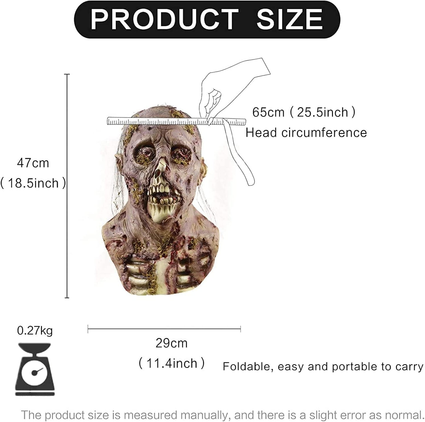 MOLEZU Scary Zombie Head Mask Vampire Mask Walking Dead Latex Halloween Costume Party Cosplay Props Adult