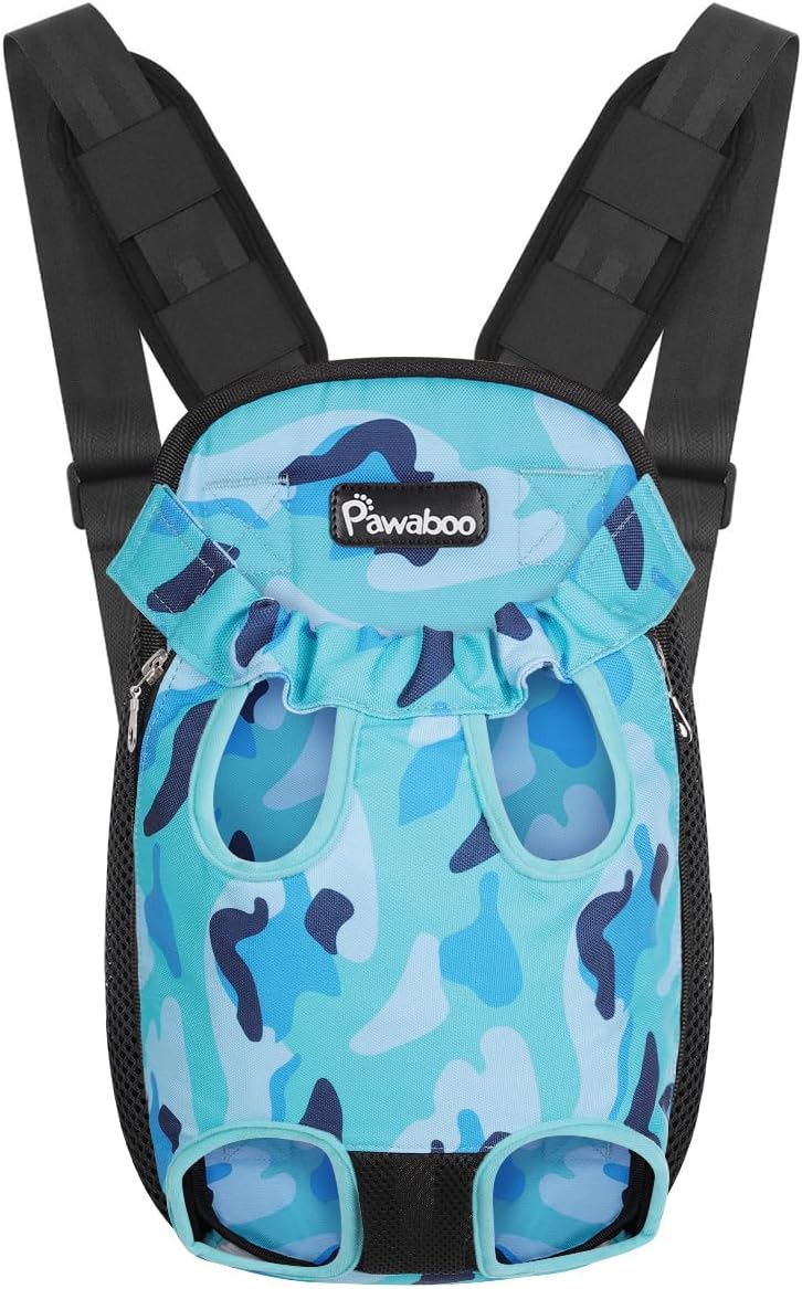 Pawaboo Pet Carrier Backpack, Adjustable Pet Front Cat Dog Carrier Backpack Travel Bag, Legs Out, Easy-Fit for Traveling Hiking Camping for Small Medium Dogs Cats Puppies, Medium, Black