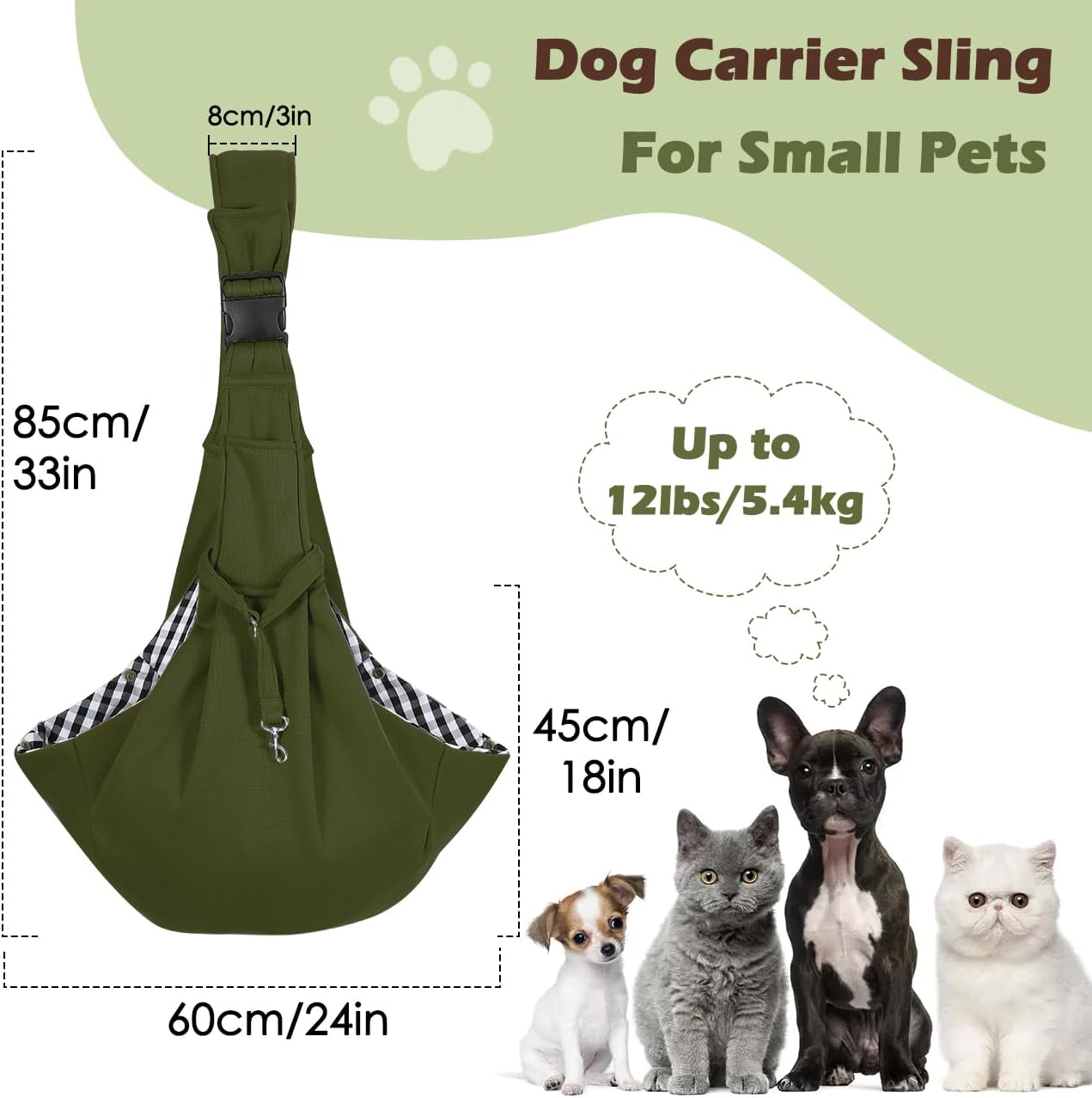 Pawaboo Small Dog Sling Carrier, Reversible Hands Free Dog Sling Carrier for Small Dogs and Cats, Puppy Sling Carrier with Adjustable Strap Buckle & Safety Harness, Puppy Essentials, Grey