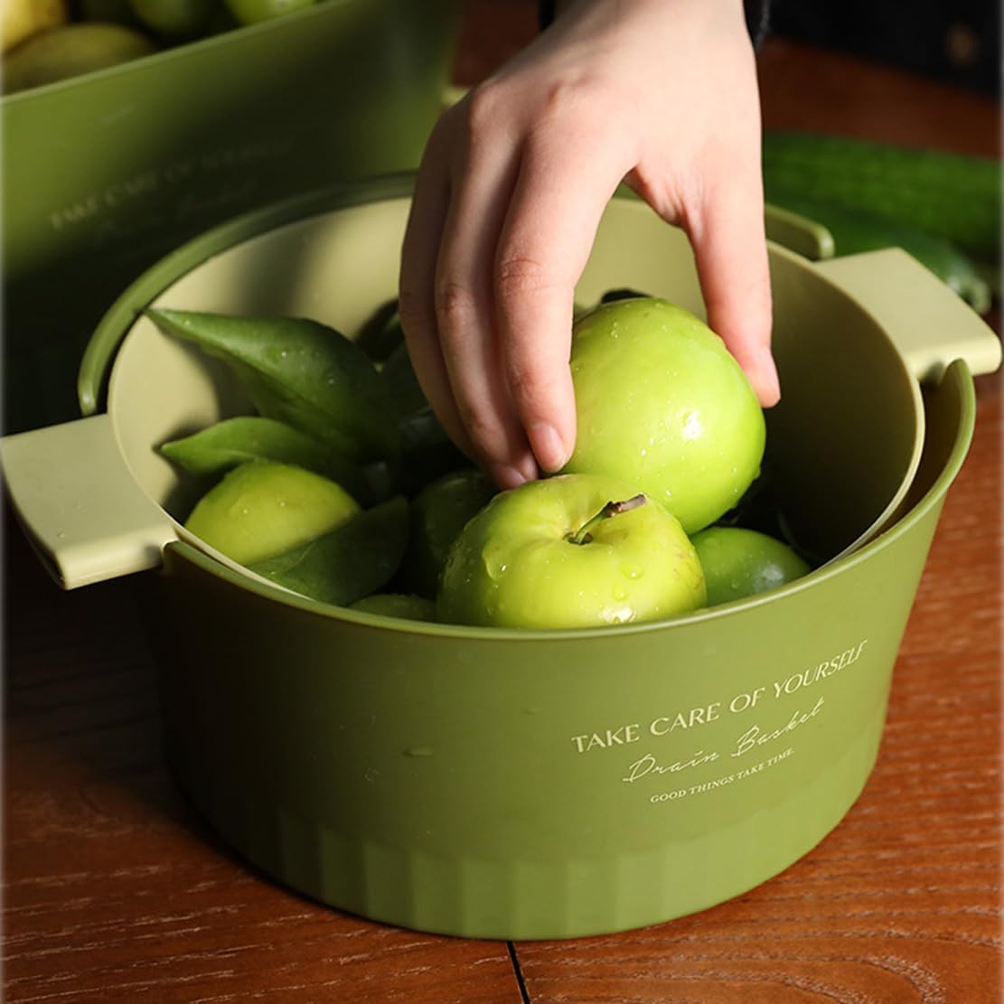 Kitchen Washbas Food Strainer Drain Basket Rotating Drainer Double-Layer Basin Vegetable Fruit Washing Strainer