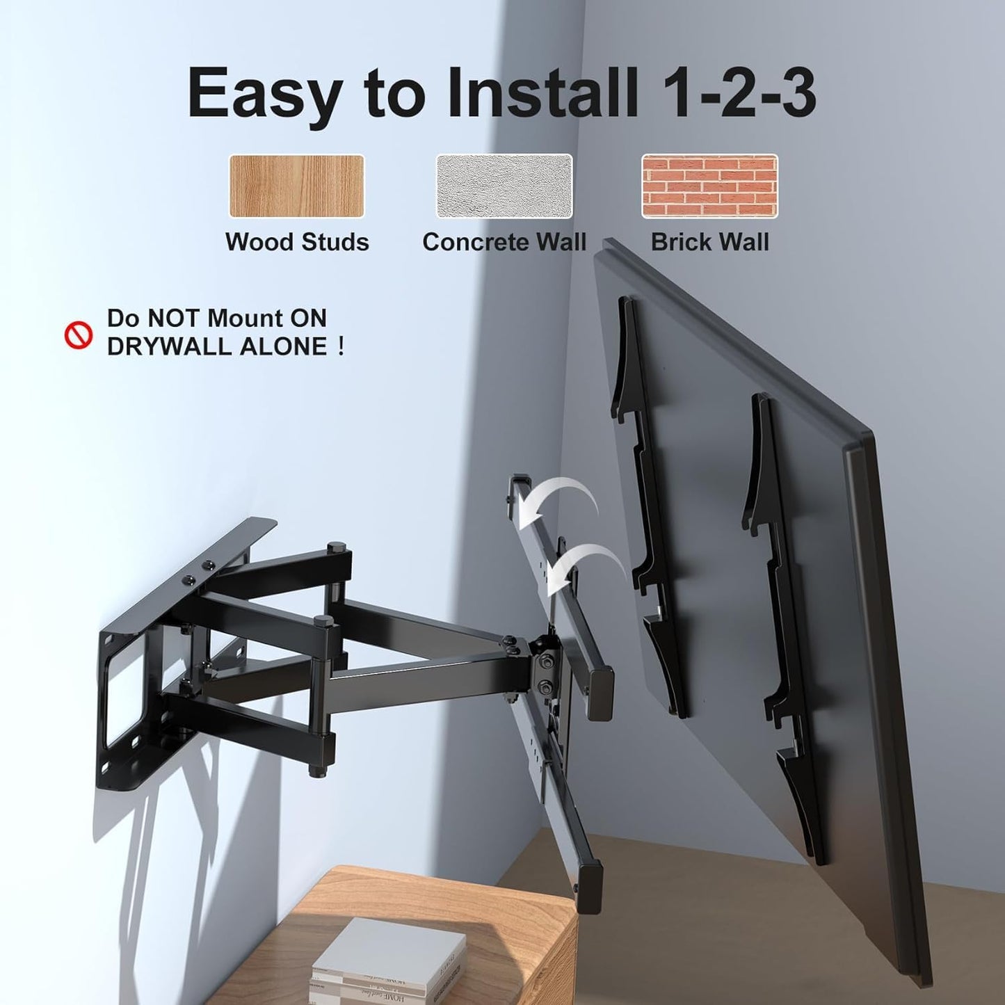 Suptek Full Motion TV Wall Mount for 32 to 84 Inch TV, Swivel and Tilt with Articulating Dual Arms, Max VESA 600X400mm, Holds up to 132lbs, Fits Max 16" Wood Studs, MA01A