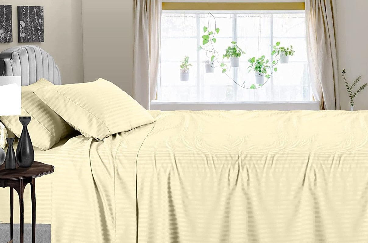 Linen Sheets 100% Egyptian Cotton- Twin-XL Sheet Set 4 Piece- 1000 Thread Count- Fits Upto 18" Deep Pocket- Long Staple Cotton Bedding, Sateen Weave-Light Blue Solid