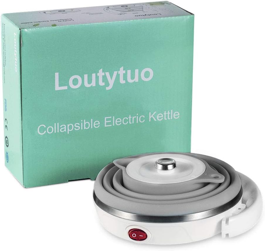 120V 555ML Ultrathin Travel Foldable Electric Kettle with Separable Power Cord and Handle, Boil Dry Protection, Food Grade Silicone