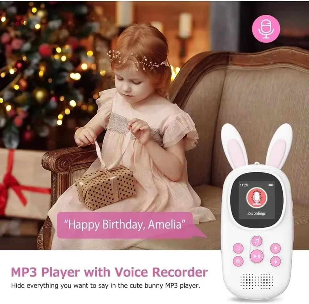 cogae 32GB Music MP3 Player for Kids, Cute Bunny Kids Music MP3 Player with BT, MP3 & MP4 Players with Speaker