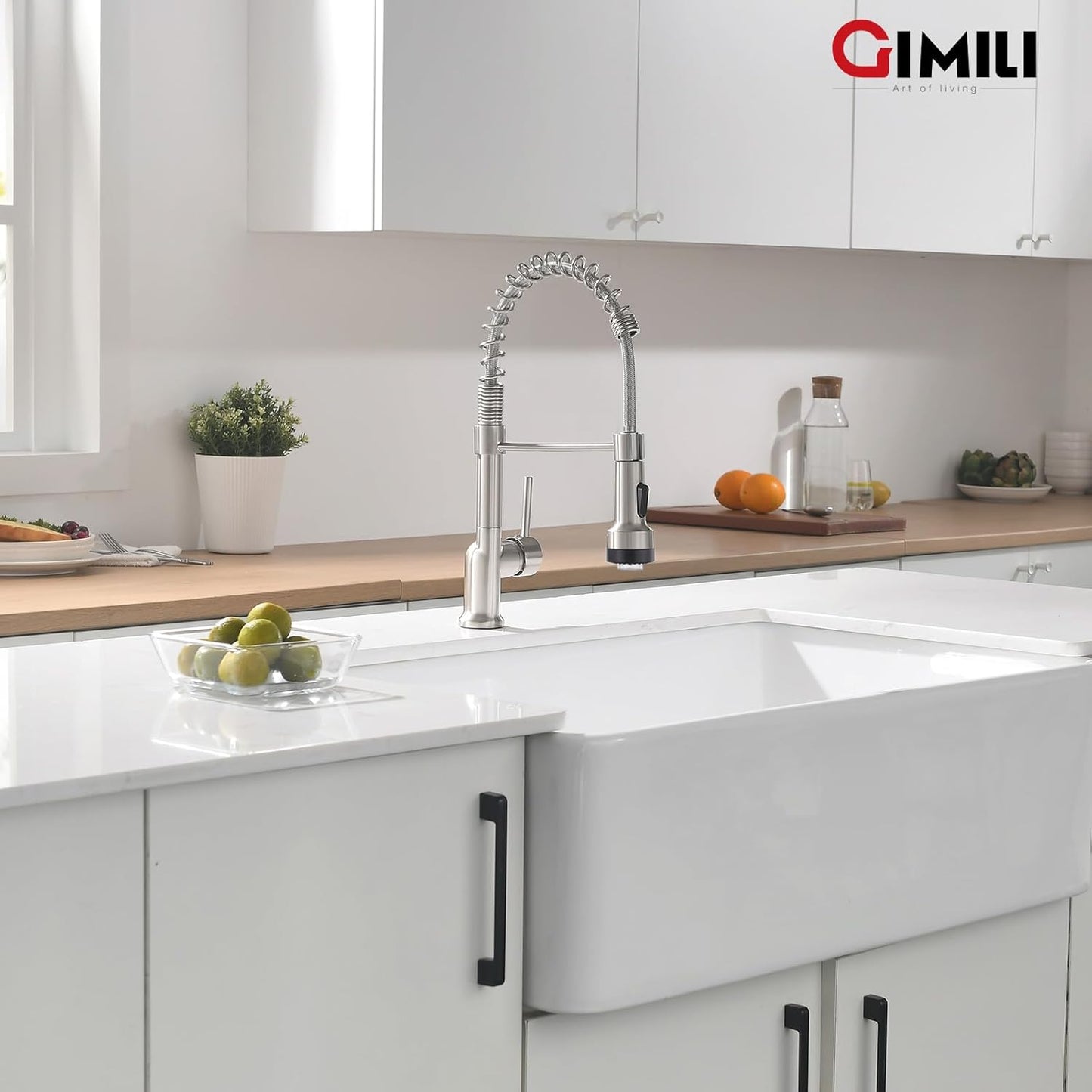 GIMILI Matte Black Kitchen Faucet with LED Light,Single Hole Spring Kitchen Sink Faucet with Pull Down Sprayer