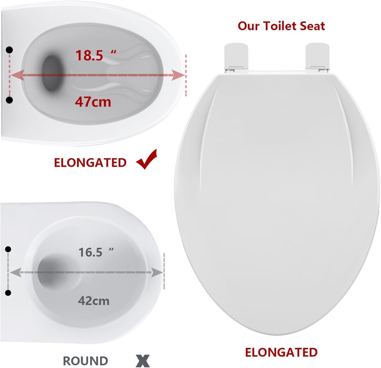 White Elongated Toilet Seat, Slow Close Toilet Cover Seat for Easy Clean and Stain-Resistant, Plastic Toilet Seat with Cover, Quick-Release Hinges and Quick-Attach Hardware