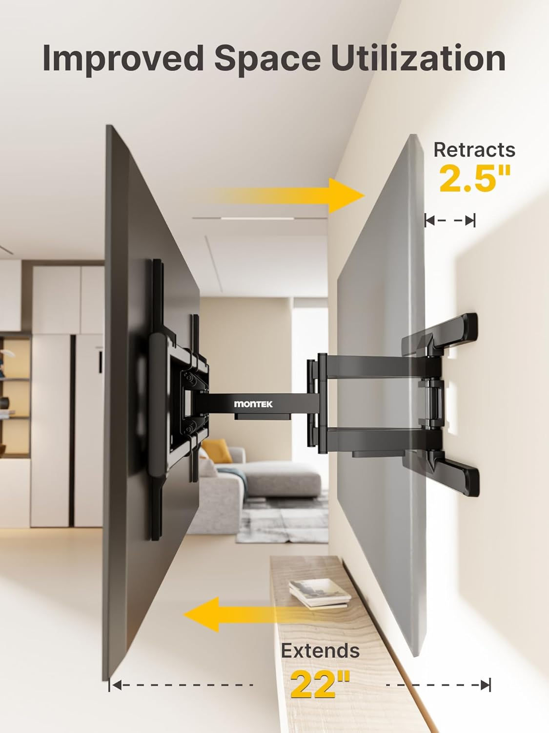 monTEK Long Arm TV Wall Mount for Most 43-90 Inch TVs, 42.5 Inch Long Extension TV Mount Swivel and Tilt, Full Motion Wall Mount TV Bracket Fit Max VESA 800 x 400mm, Up to 132 lbs, 16”,18” Studs