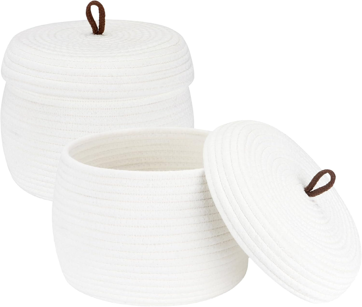 Sea Team Round Cotton Rope Storage Basket with Lid, Decorative Woven Storage Bin, Pot, Caddy, Organizer, Container for Snacks, Towels, Plants (Grey, Small)