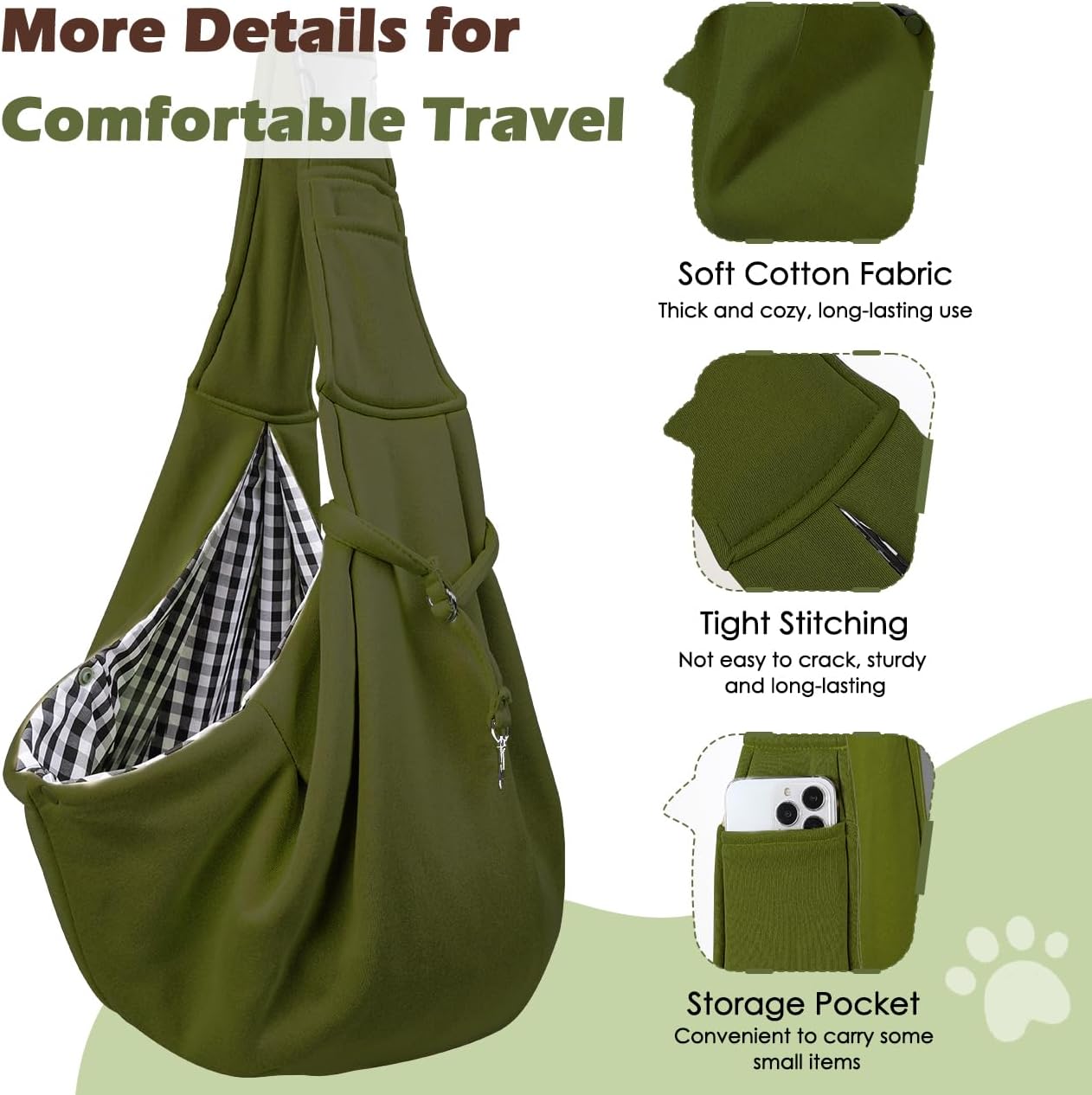 Pawaboo Small Dog Sling Carrier, Reversible Hands Free Dog Sling Carrier for Small Dogs and Cats, Puppy Sling Carrier with Adjustable Strap Buckle & Safety Harness, Puppy Essentials, Grey