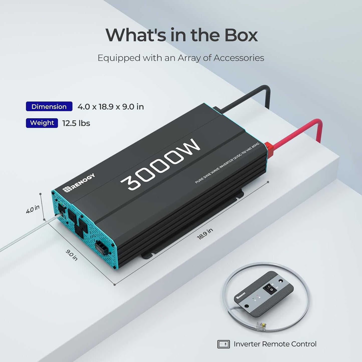 Renogy Pure Sine Wave Inverter 1000w Power Inverter DC 12v to AC 110v, Solar Inverter 12v to 110v Converter with 5V/2.1A USB Port, 2 AC Ports, Remote Controller