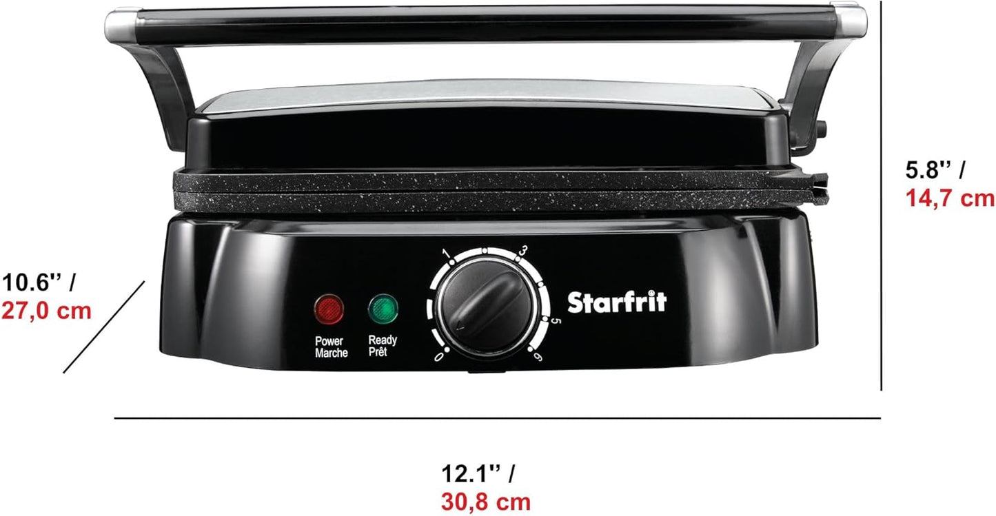 Starfrit The Rock Panini Press - Rock.Tec Non-Stick Reversible Plate - Opens 180 Degrees - Adjustable Temperate Control