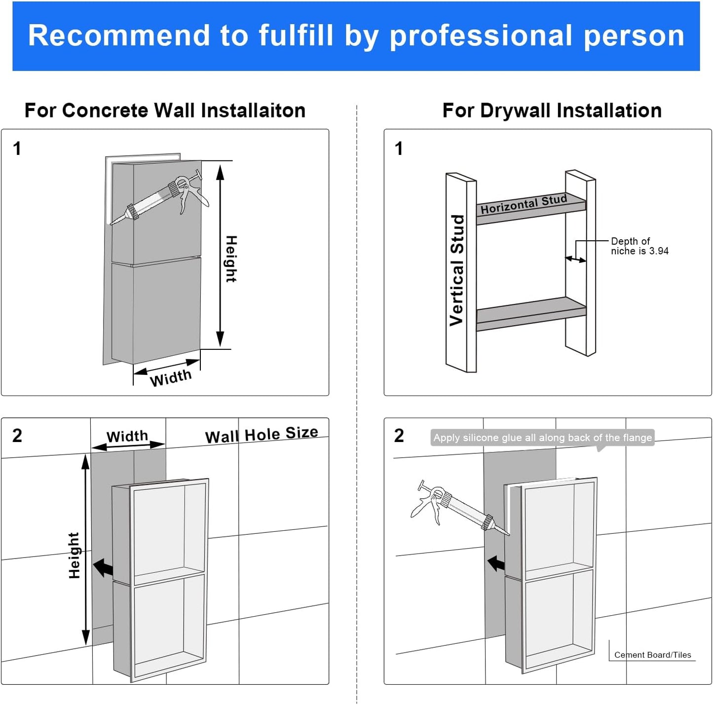 MENATT No Tile Shower Niche, Stainless Steel Wall Niche 13"X19"(Inner Size 12"X18"), Two-Tier Bathroom Shelf, NO Tile Needed Recessed Niche Shower for Bathroom Storage, Black