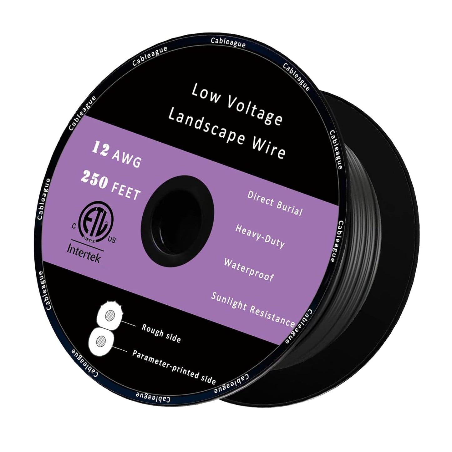 Cableague 12/2 Low Voltage Landscape Lighting Wire 250Ft 12Awg*2C Waterproof Conductor Outdoor Direct Burial 250 Feet Black 250 Feet