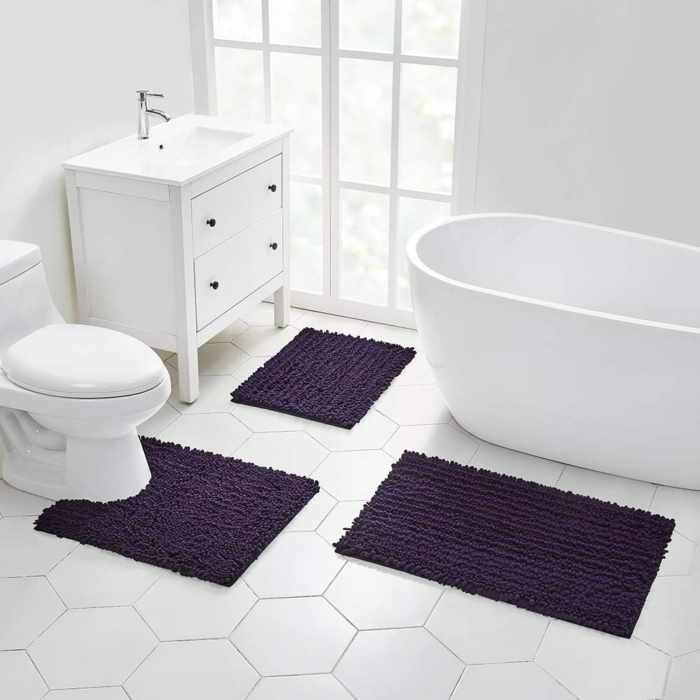 Walensee Bathroom Rug Non Slip Bath Mat (24x17 Inch Blush) Water Absorbent Super Soft Shaggy Chenille Machine Washable Dry Extra Thick Perfect Absorbant Best Small Plush Carpet for Shower Floor