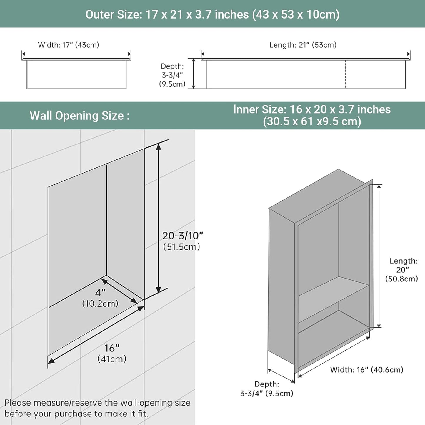 BLYLUND Shower Niche 12" x 24" NO Tile Needed,Matte Black Double Shelf Organizer, Square Corners Wall-Inserted Niche Recessed Shower Shelf Modern Soap Niche for Bathroom