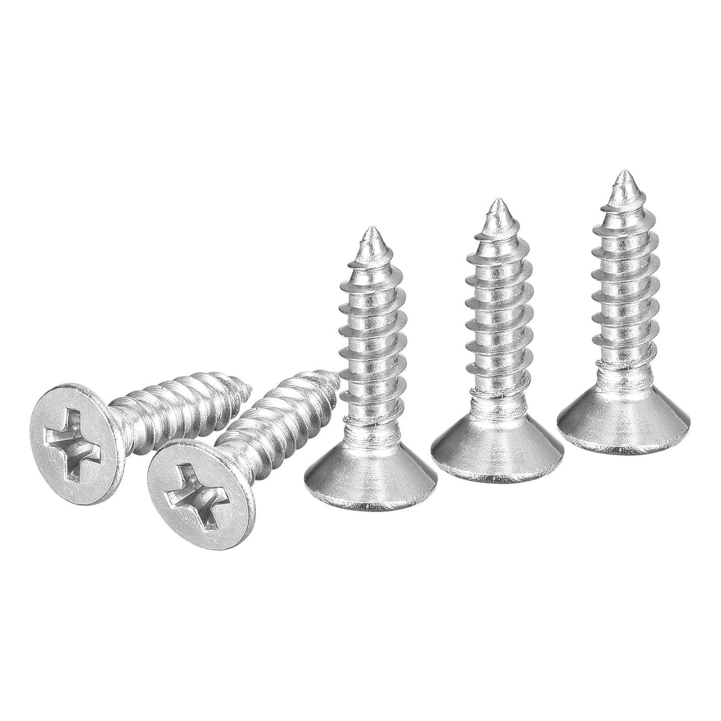 DTGN 100Pcs #8x1 Flat Head Wood Screws, 304 Stainless Steel Phillips Self Tapping Screws - Good for Woodworking, Furniture - Silver