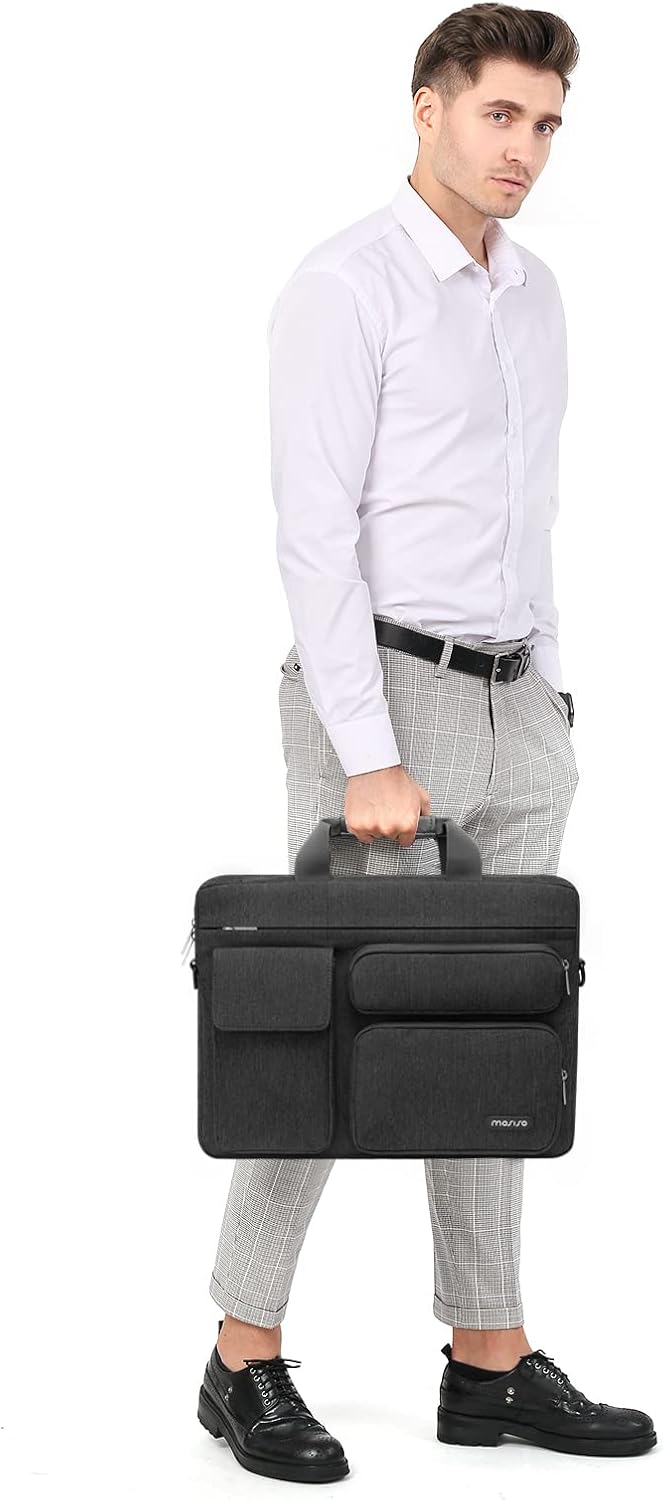 MOSISO Laptop Bag 16 inch, 15-15.6 inch Computer Shoulder Bag Compatible with MacBook Air 15 M4 M3 M2/Pro 16 M4 M3 M2 M1, Notebook &2 Raised&1 Flapover&1 Horizontal Pocket&Handle&Belt, Navy Blue