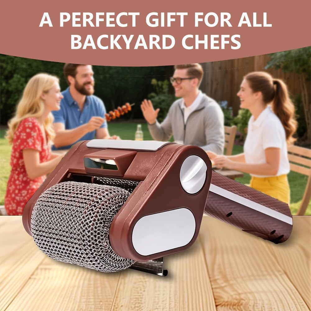 Cordless Electric Grill Brush, Stainless Steel Power Roller Blasts Rotating Cleaning Brush with Built-in Led Lights, Rechargeable BBQ Brush Cleaner for Outdoor BBQ Bathroom and Kitchen