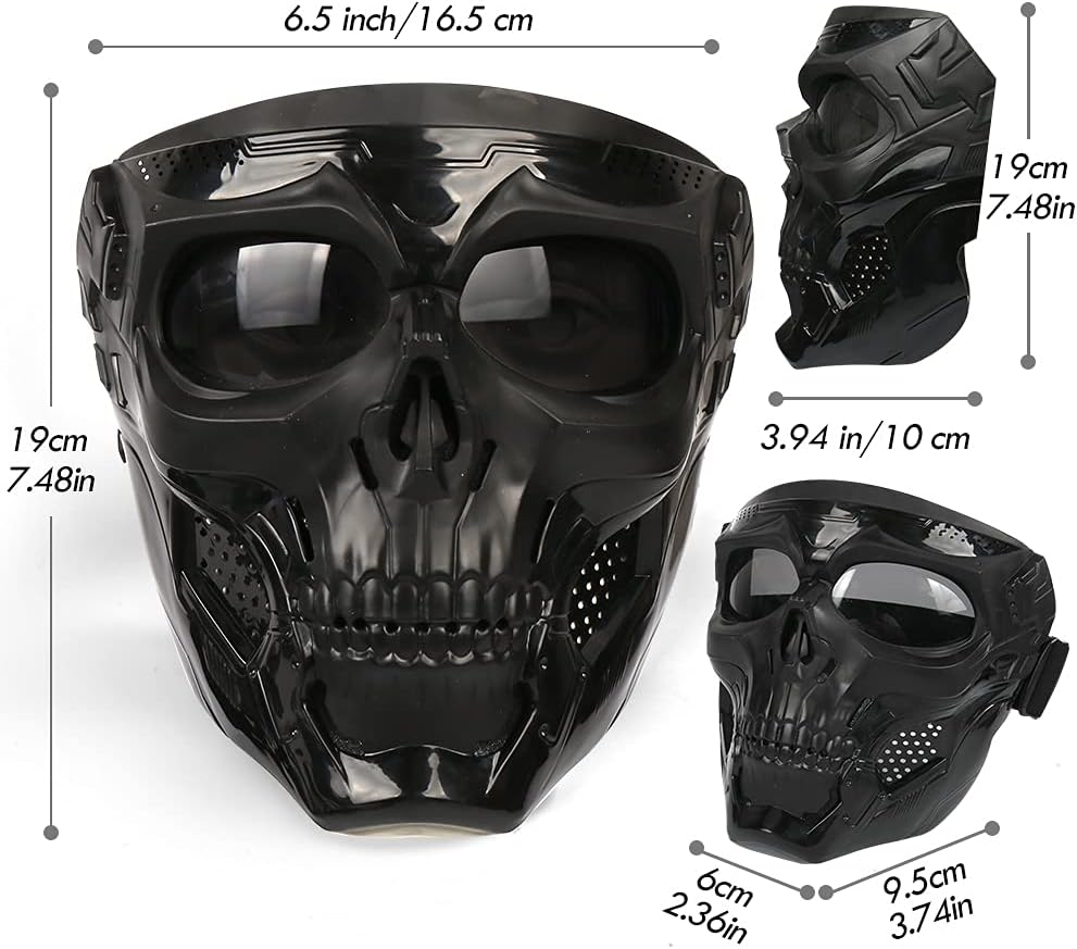 Outamateur Motorcycle Skull Goggle Mask Riding Goggles Safety Road Riding UV Motorbike Glasses for Riding/Skiing/Snowing/Motorcycling/Halloween (Grey Lens) - PuriLite