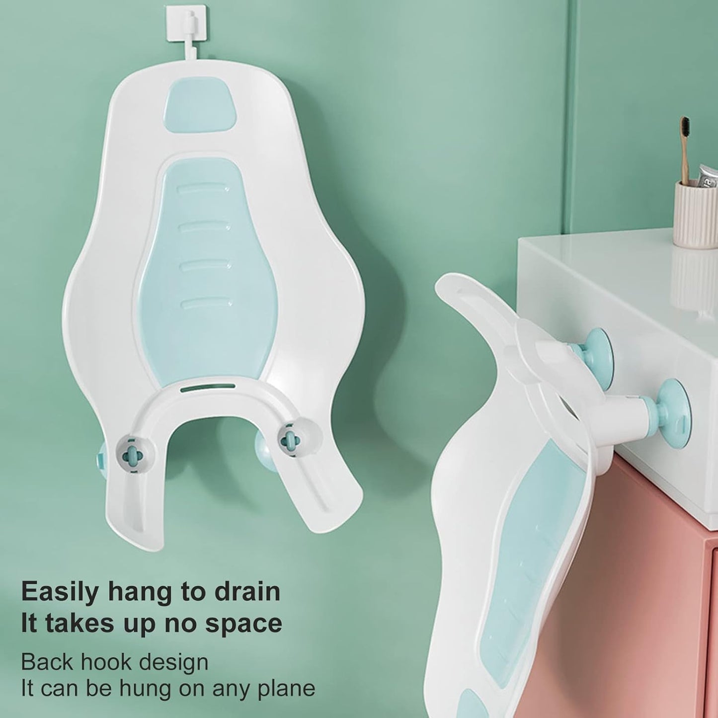 Clean Rinse Baby Bather, Folding Portable Washing Infant Lying Bather for Boy Girl, Multifunction Quick Dry Bath Support for Use on the Counter Sink Bathtub Summer (Mint Green)
