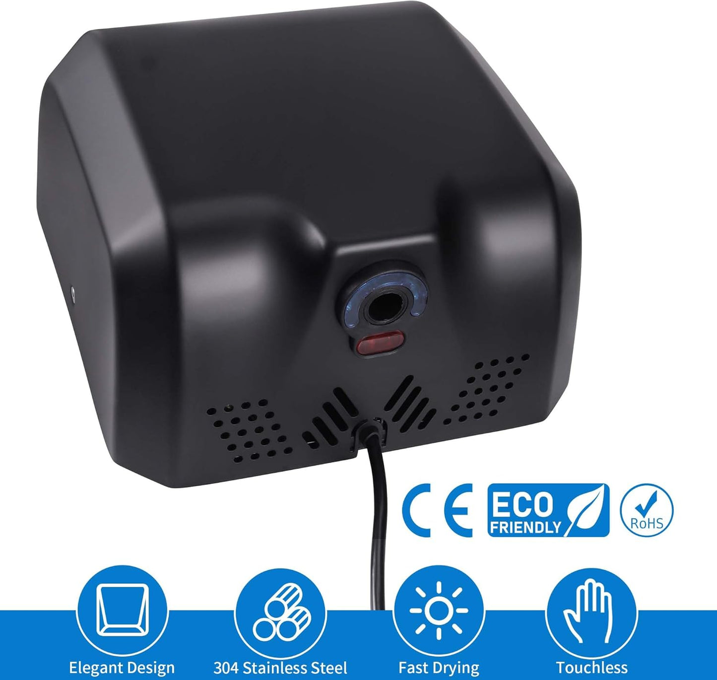 Goetland Stainless Steel Commercial Hand Dryer 1800w Automatic High Speed Heavy Duty Dull Polished