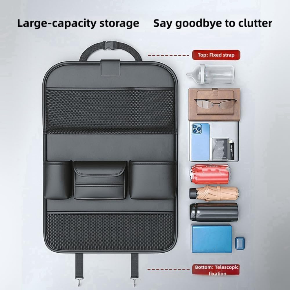 2 Pack Car Backseat Organizer, Car Storage Organizer with Foldable Table Tray,Leather Car Seat Back Protectors Kick Mats with Storage Pockets Travel Accessories