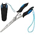 Fishing Pliers Stainless Steel Hook Remover Braid Cutter Rustproof Saltwater Split Ring Pliers Fishing Multi-Tools with Sheath and Lanyard