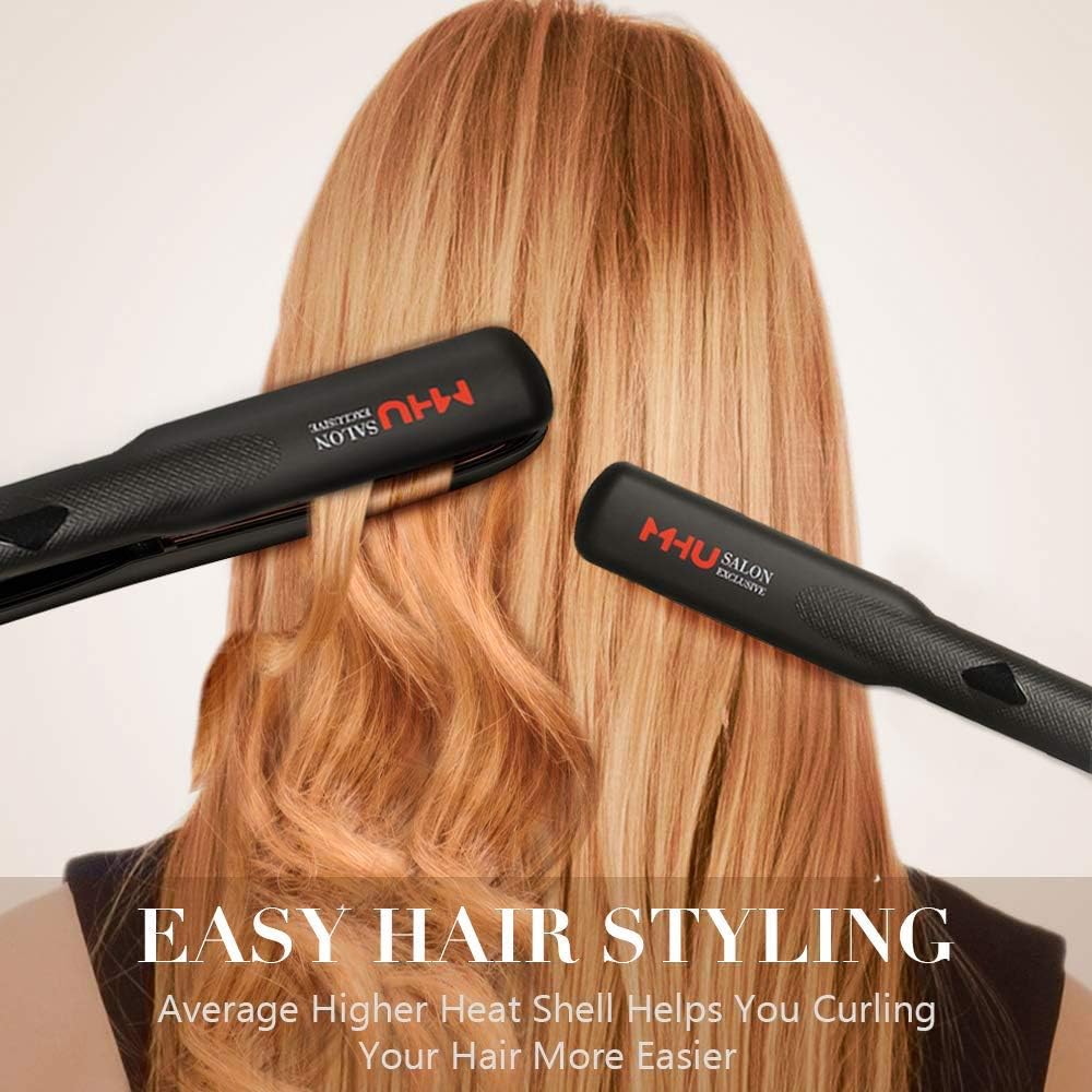 Tourmaline Ceramic Hair Straightener Instant Heat Up Flat Iron Dual Voltage Keratin Ion Flat Iron Anti Frizz with Adjustable Temperature and Auto Shut Off,1.25 inch