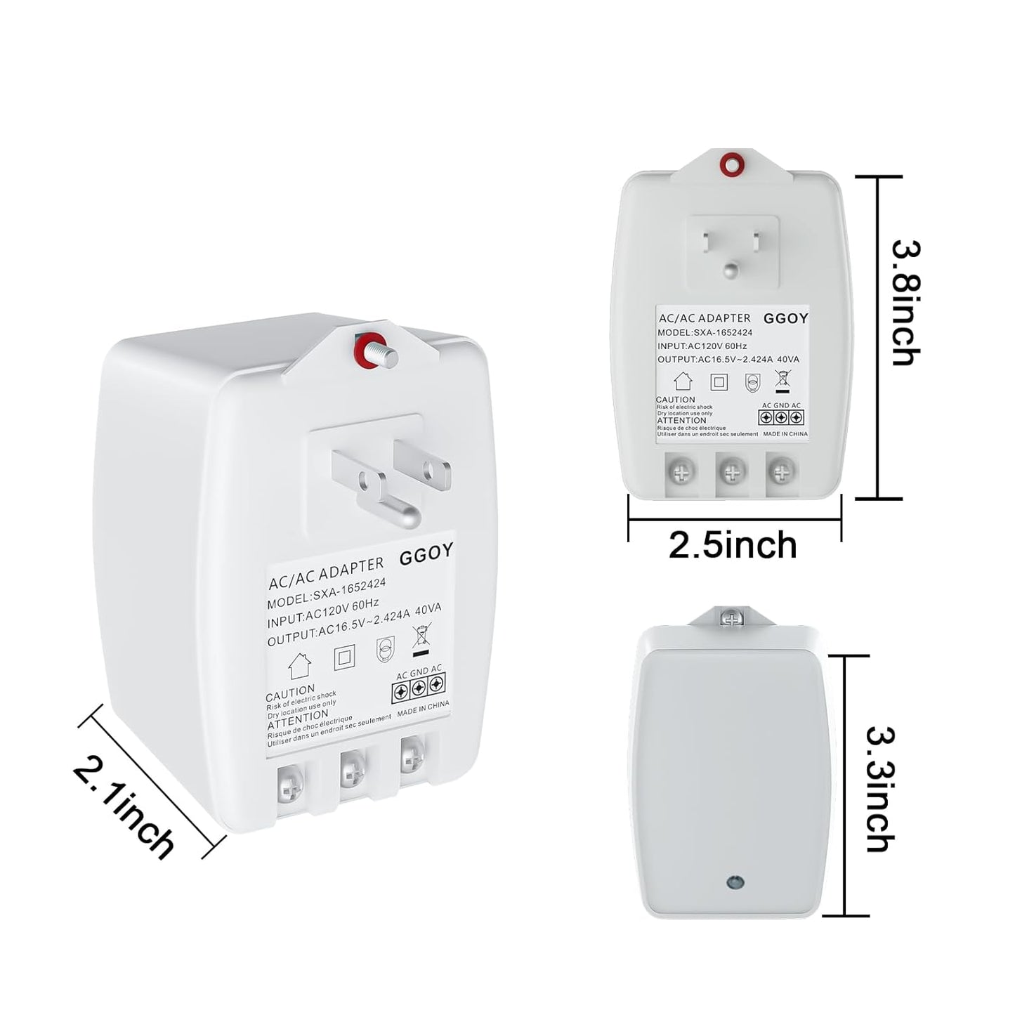 24VAC 40VA Plug in Doorbell Transformer Compatible with Ring, Nest, Eufy, Wyze Video Door Bell, All of Doorbell Nest Ecobee Sensi and Honeywell Thermostat,with PTC Fuse