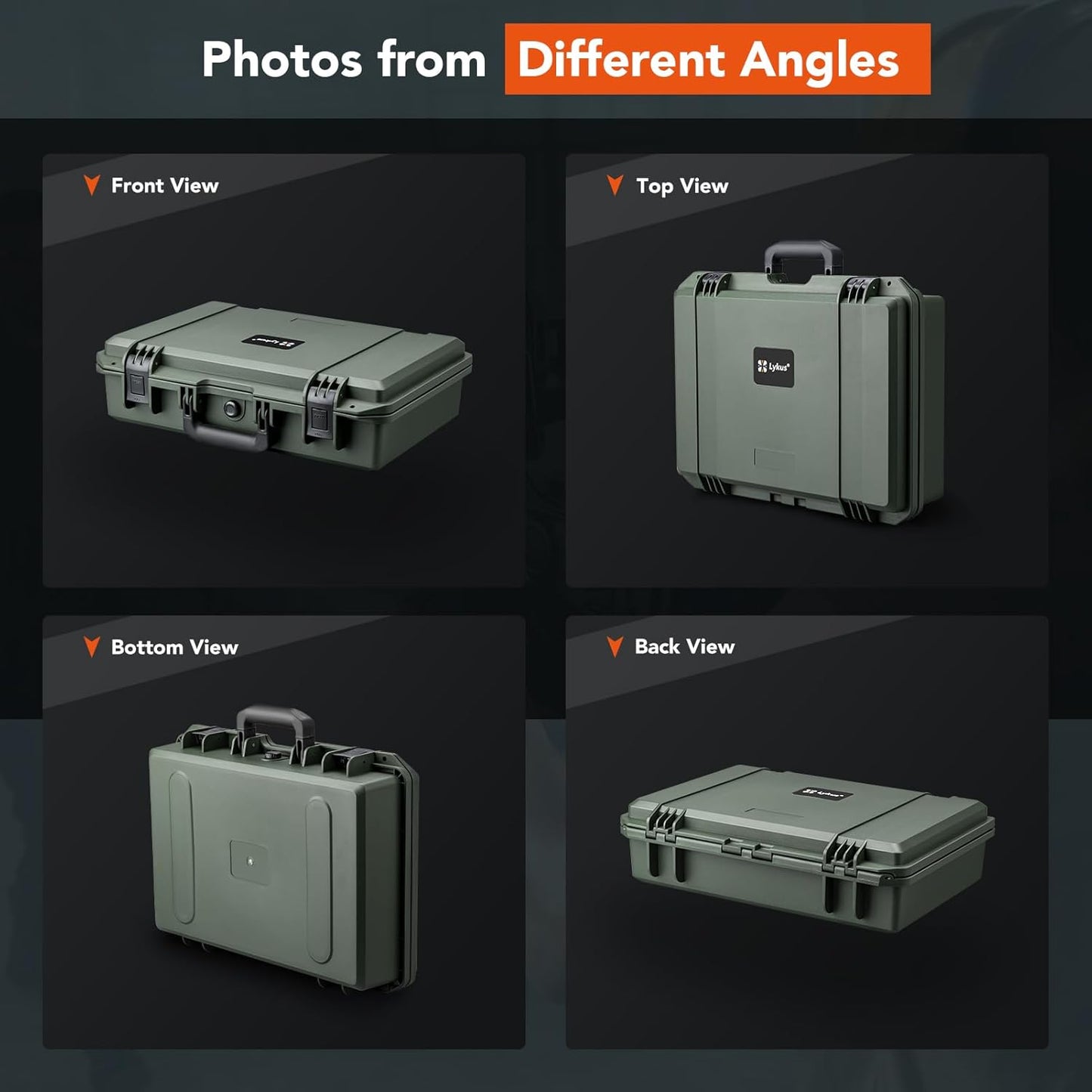 Lykus HC-4410 Waterproof Hard Case with Customizable Foam Insert, Interior Size 17.32x11.42x4.72 in, Suitable for up to 16" Laptop,Starlink Mini,Keyboard,Drill,Audio Mixer,mic,Flashlight,and More