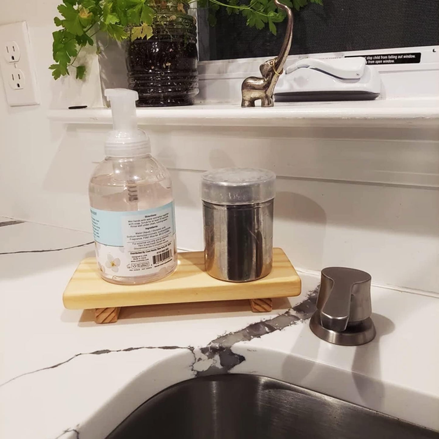 Wood Pedestal Soap Stand, Farmhouse Wood Riser, Soap Dish Holder/Tray Counter Decor for Bathroom Kitchen, Rustic Candle Plant Holder, Display Rectangular Decorative (Antique Walnut)