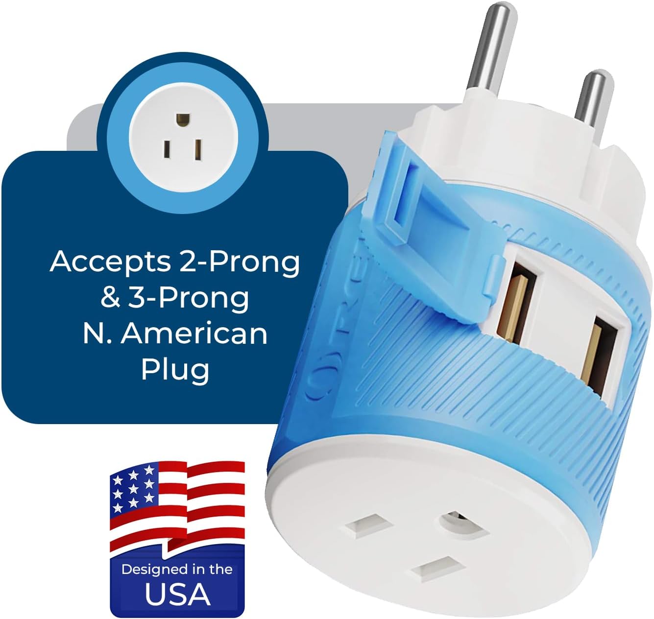 OREI South Africa, Botswana, Namibia Travel Plug Adapter with Dual USB - USA Input - Type M (U2U-10L), Will work with Cell Phones, Camera, Laptop, Tablets, iPad, iPhone