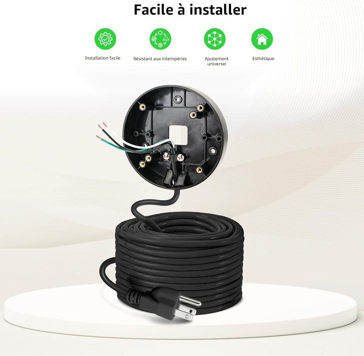 Câble d'alimentation et support enfichable pour caméras de projecteur compatibles avec Floodlight Cam Wired Pro/Plus, caméra de projecteur filaire Blink, boîtier électrique avec câble résistant aux intempéries de 6,1 m (support et cordon 2 en 1)