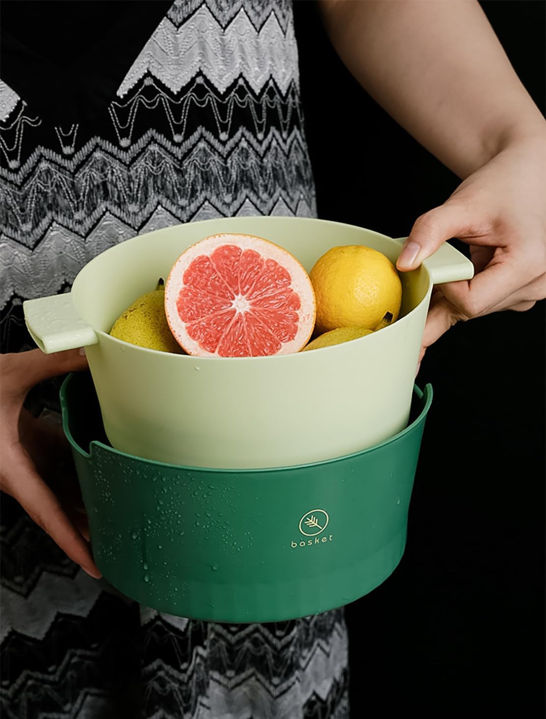 Kitchen Washbas Food Strainer Drain Basket Rotating Drainer Double-Layer Basin Vegetable Fruit Washing Strainer