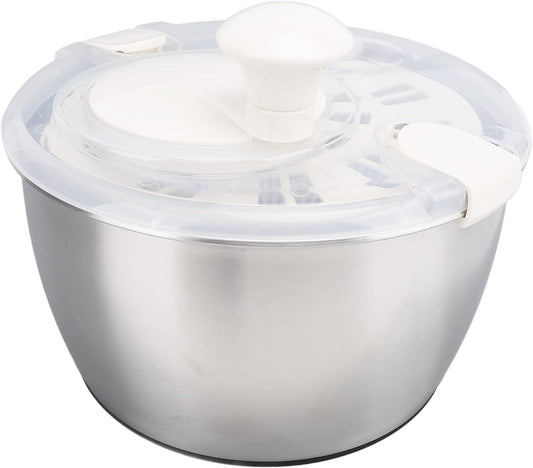 Stainless Steel Salad Spinner, Quick and Easy Vegetable Washer Lettuce Spinner with Transparent Lid and Drain Bowl Colander