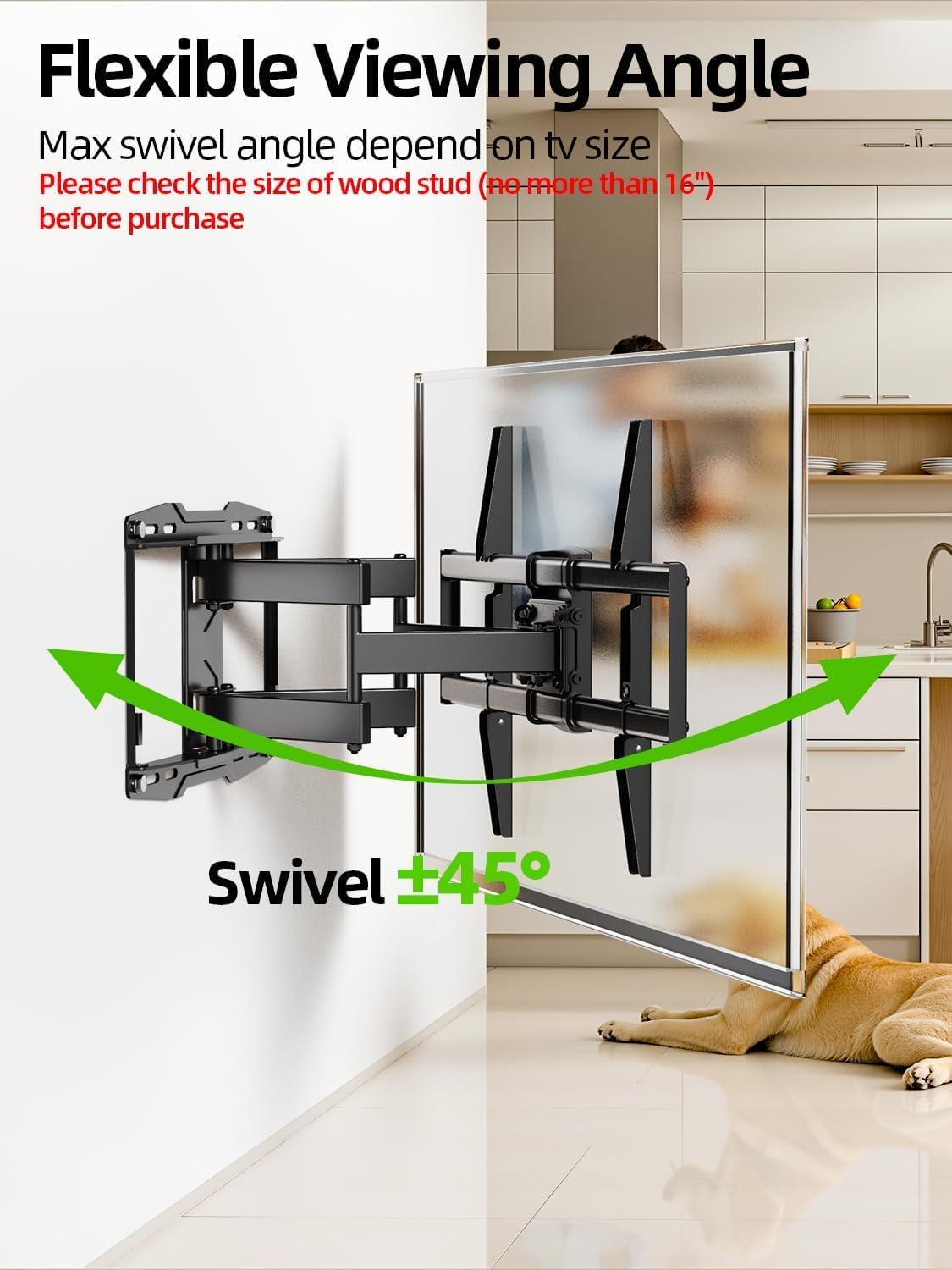 USX Mount UL Listed Full Motion TV Wall Mount for Most 37-86 inch TV, Swivel and Tilt Mount with Dual Articulating Arms Up to 132lbs, VESA 600x400mm, 16" Wood Studs, XML019