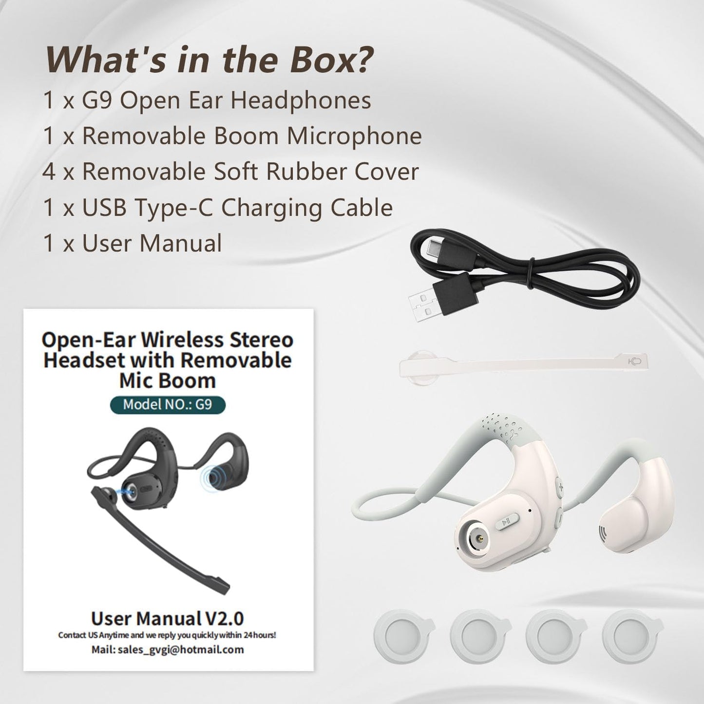 BANIGIPA Bluetooth Headset with Removable Microphone, Noise Cancelling Wireless Headset for Phones Laptop Computer PC, Open Ear Headphones for Office Meeting Running Cycling Driving Working-12 Hrs