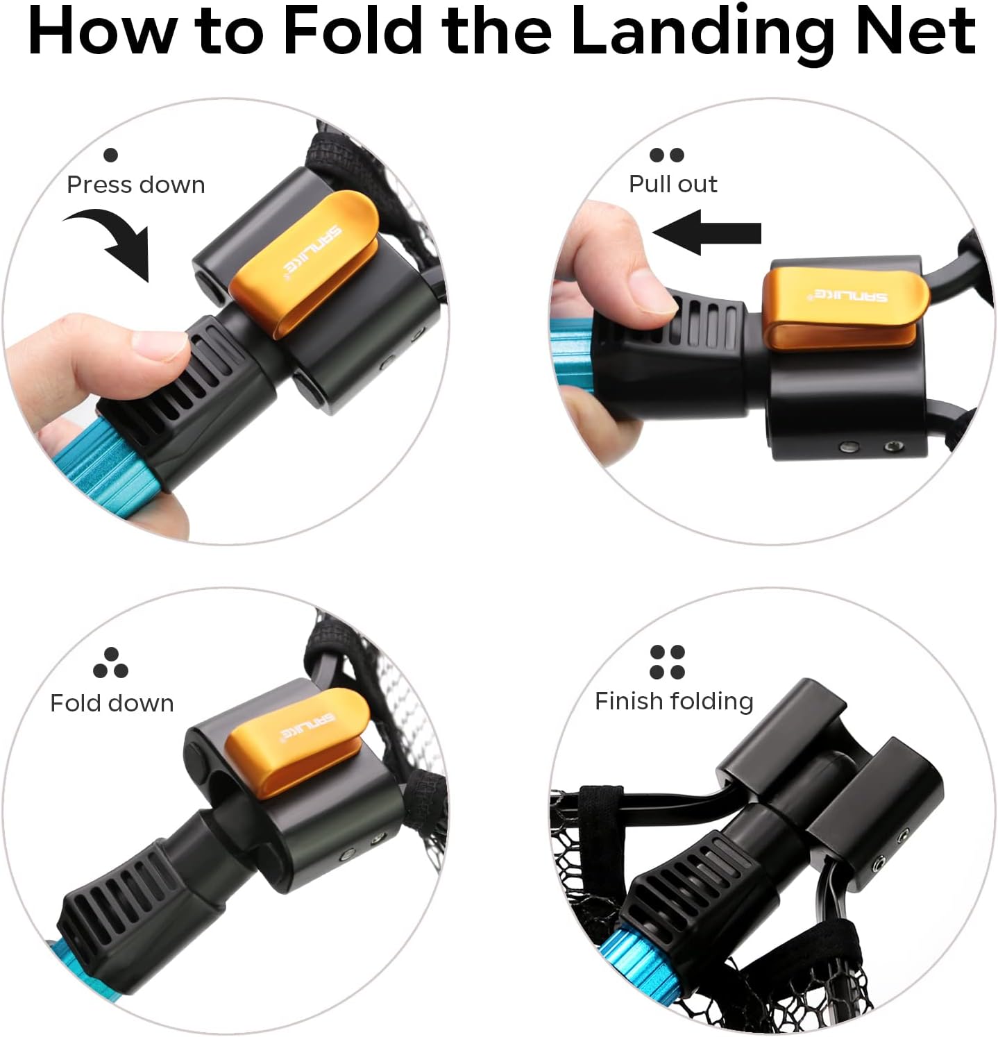 SAN LIKE Fishing Net Telescopic Landing Nets Folding Rubber Fish Net Rubber Coated Landing Net with Adjustable Sturdy Pole Handle for Saltwater Freshwater Bass Trout Fishing Easy Catch & Release