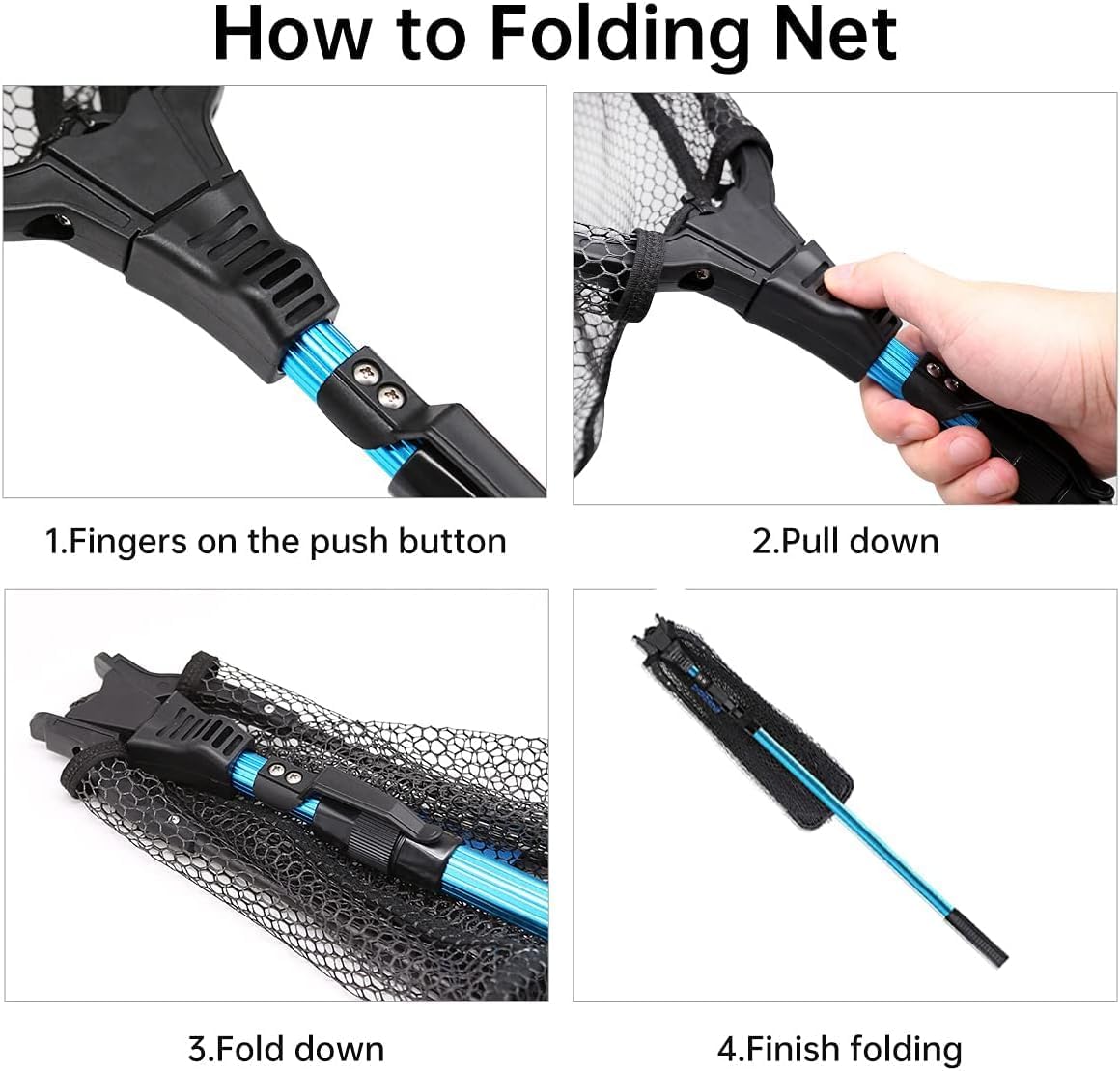 SAN LIKE Fishing Net Telescopic Landing Nets Folding Rubber Fish Net Rubber Coated Landing Net with Adjustable Sturdy Pole Handle for Saltwater Freshwater Bass Trout Fishing Easy Catch & Release