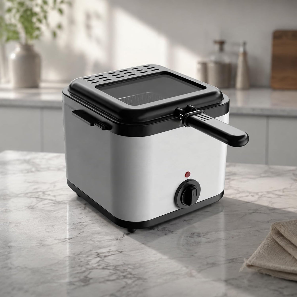 Countertop Electric Deep Fryer 1000W Kitchen Appliance Mechanical Controls for Small Kitchens