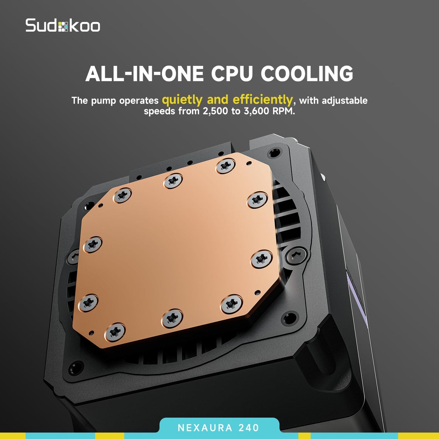 Sudokoo NEXAURA 240 White Liquid CPU Cooler: 240mm AIO CPU Cooler with PWM Pump & ARGB Pump Head - Water Cooling with FDB Fans for Intel LGA 1851/1700/1200/115X AMD AM5/AM4