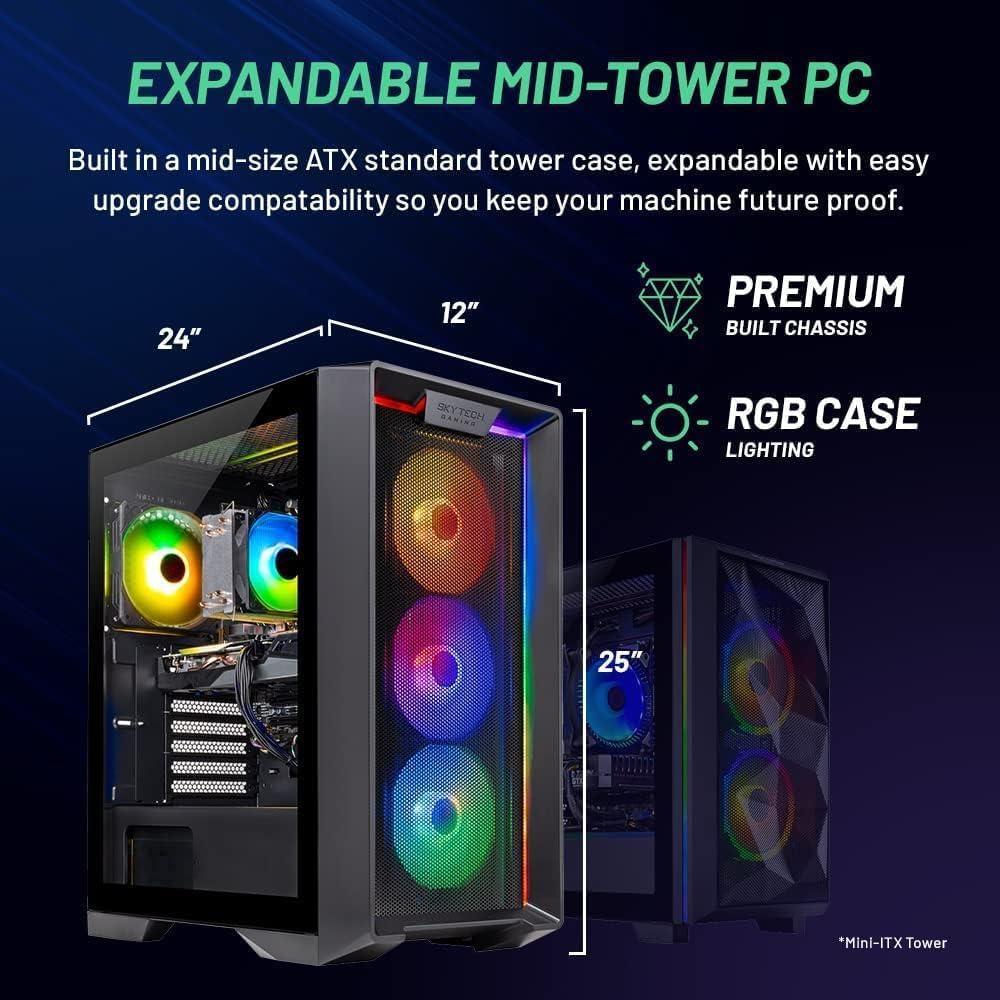 Skytech Nebula Gaming PC Desktop, Intel i5 14400F 2.5 GHz (4.7GHz Turbo), NVIDIA RTX 5060 8GB, 1TB NVMe SSD, 16GB DDR5 RAM 6000, 650W Gold PSU, Wi-Fi, Win 11