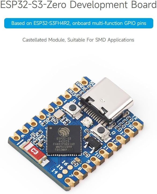 Waveshare 3PCS ESP32-S3 Mini Development Board, Based On ESP32-S3FH4R2, Onboard Multi-Function GPIO Pins, Dual-Core Processor, 240MHz Running Frequency,Microcontroller