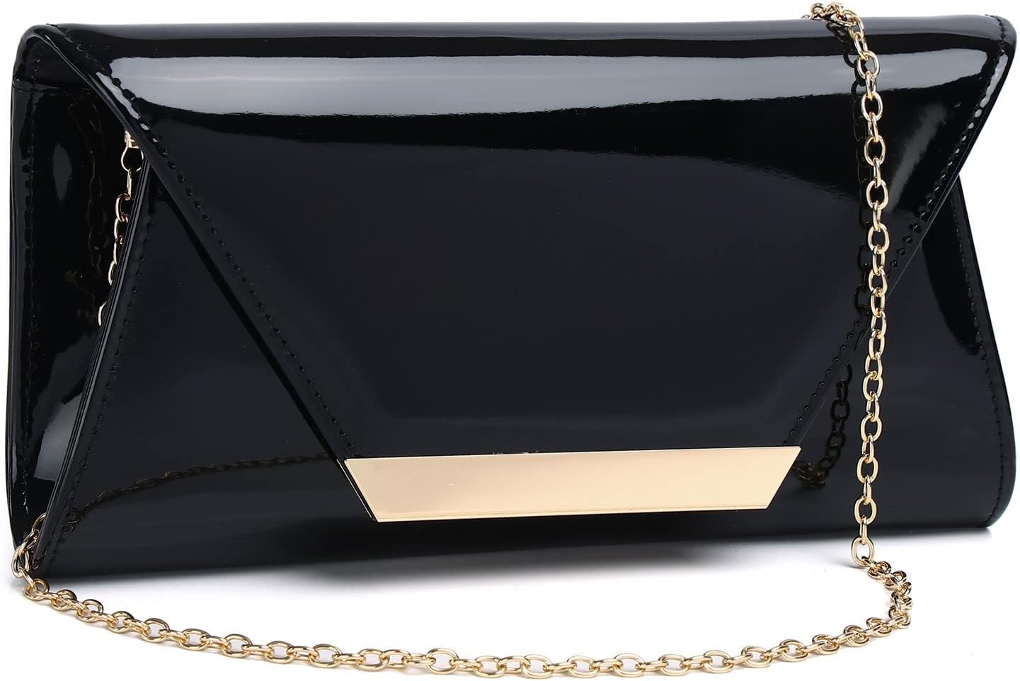 MUDUO Patent Leather Envelope Clutch Purse Shiny Candy Foldover Clutch Evening Bag for Women (7018-Silver)