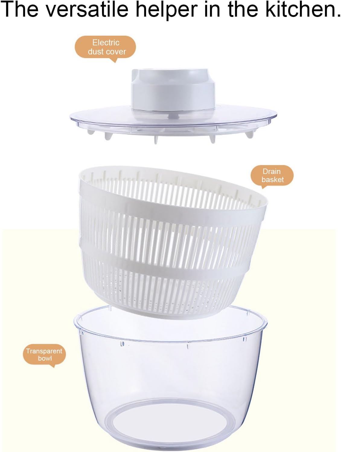 Large Capacity Electric Salad Spinner 5L, Quick Drainage, for Fruits Vegetables, with Fruit Vegetable Strainer Spinner, USB Lettuce Washer Dryer, Easy, Soft Base