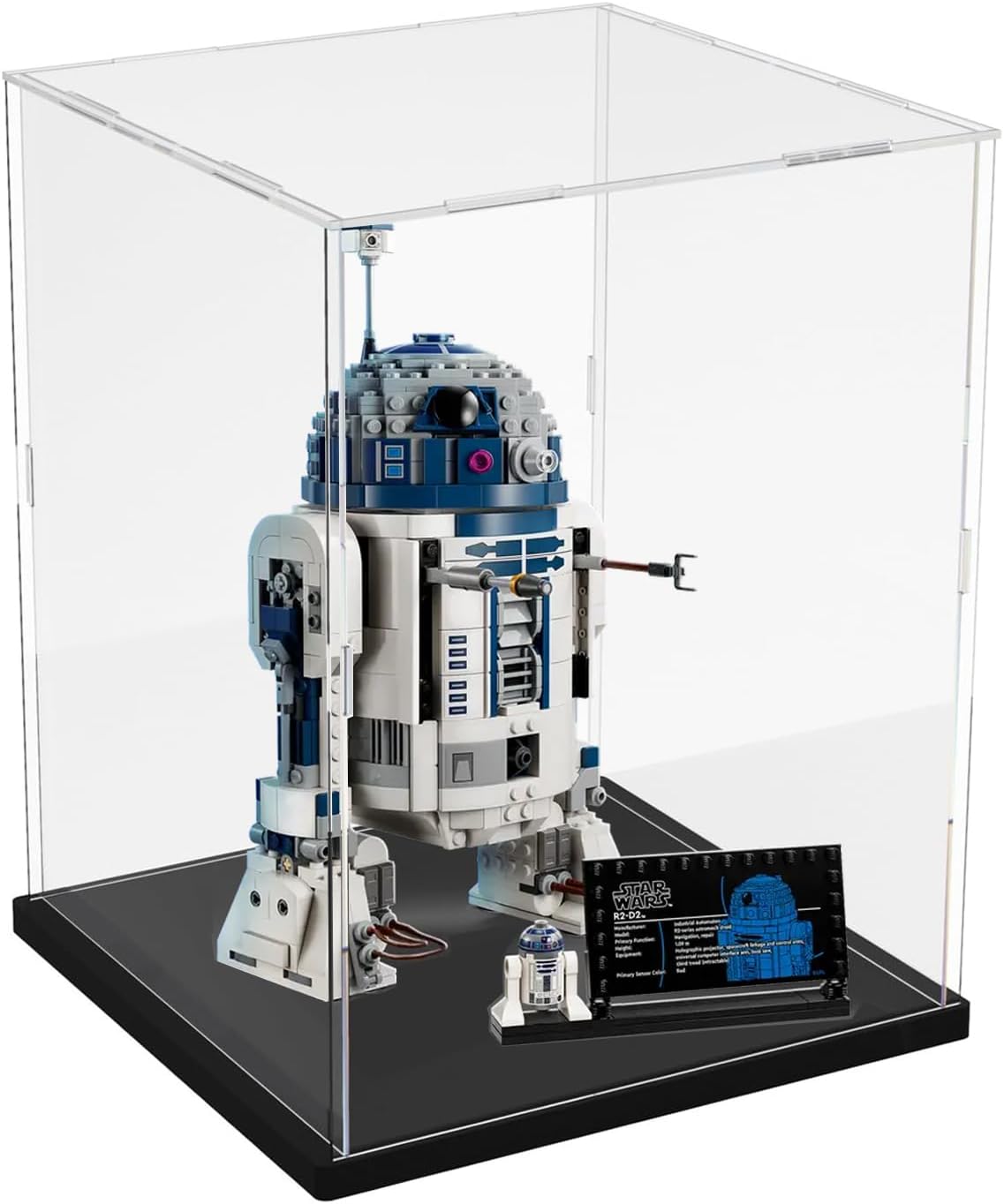Thickened Clear Acrylic Display Case for Lego 10330 43268 76450 42170 10295 10353 Collectibles, Transparent Box Dustproof Protection with Wood-Plastic Base & String Light, Black Inside 40x20x20cm
